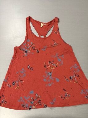 Roxy Floral Tank Top Women’s Small Dark Orange Racerback Lightweight Summer